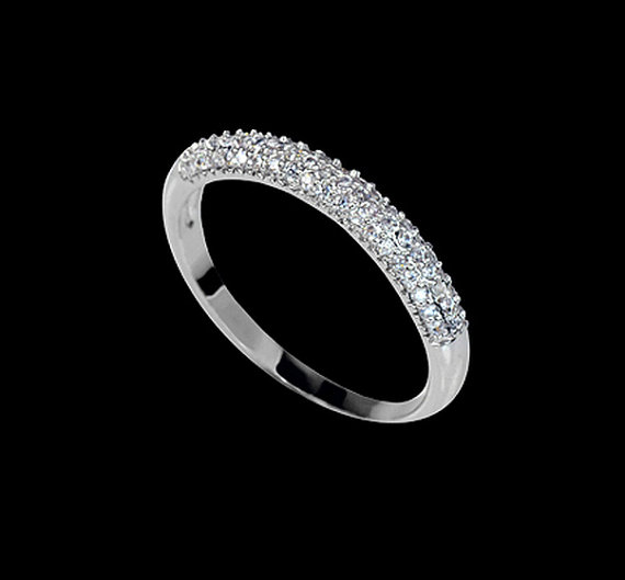 Hochzeit - Micro Pave Wedding Band Tiny Cubic Zirconia Engagement Band Bridal Ring 3 Row Pave Anniversary Ring Stacking Ring Half Eternity Band, AR0022