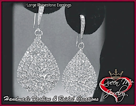 Hochzeit - Crystal rhinestone Earrings ~ BLING ~ Large ~ Elegant ~ Bridal Jewelry ~ Bridesmaids ~ Prom, Pageant earrings ~ Super Sharp ~ Gift