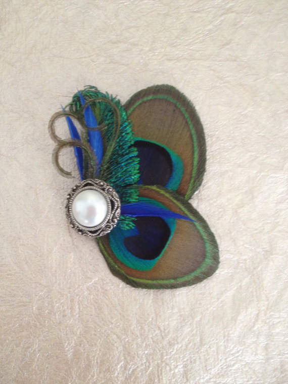 زفاف - Customize- Peacock hair clip-, clutch purse,sash, broach and