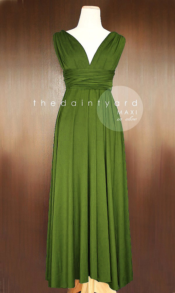 زفاف - MAXI Olive Bridesmaid Convertible Infinity Multiway Wrap Dress Green Full Length