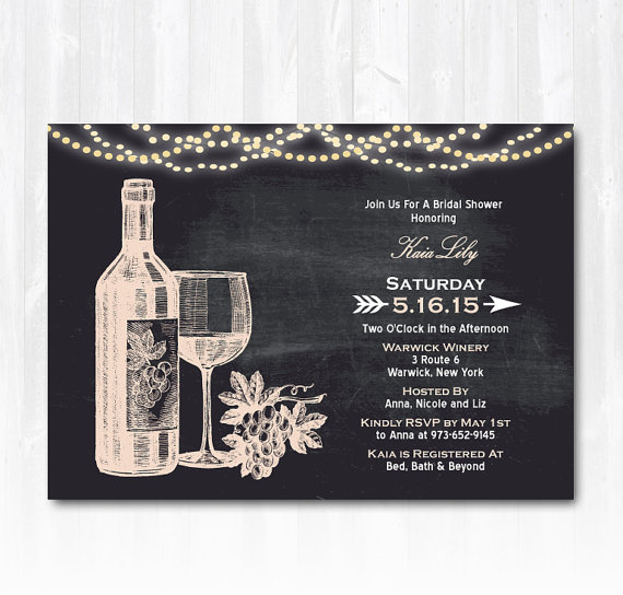 Hochzeit - Wine Bridal Shower Invitation with String Lights DIY PRINTABLE Digital File or Print (extra) Winery Bridal Shower Invitation Vineyard Bridal