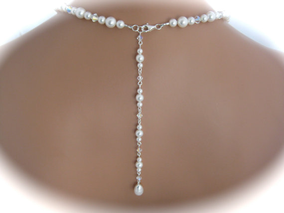 Hochzeit - Wedding jewelry pearl backdrop necklace Bridal jewelry Wedding necklace