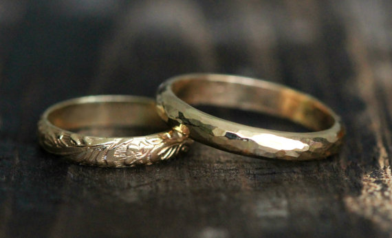 زفاف - His & Hers Couples Ring Set - 14K Gold  Wedding Band Engagement Ring Set GC01 w Secret Message By Pale Fish NY