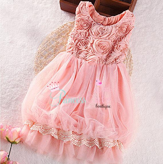 Hochzeit - Elegant Dusty Rose Pink Rosette with Bubble Skirt Flower Girl Dress