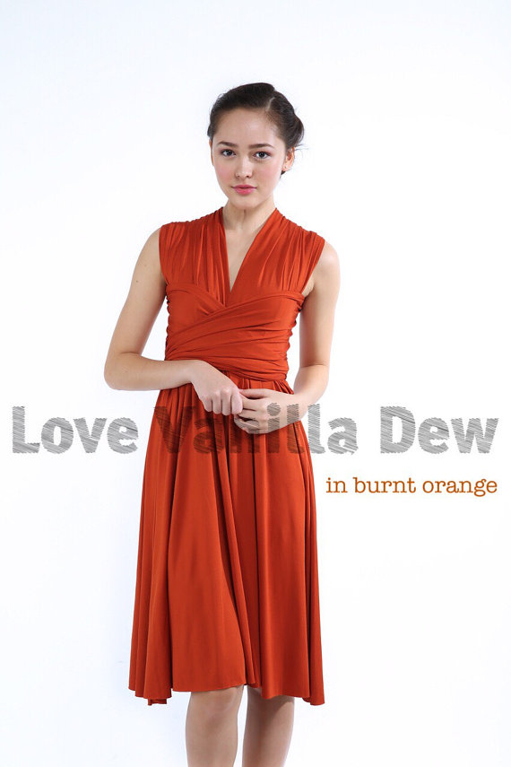 Wedding - Bridesmaid Dress Infinity Dress Straight Hem Burnt Orange Knee Length Wrap Convertible Dress Wedding Dress