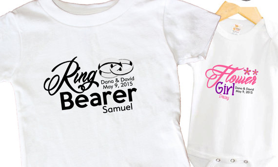 Mariage - Ring Bearer Shirt Set Flower Girl Wedding Personalized Shirts Baby Toddler Youth