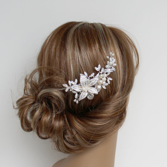 زفاف - Bridal Hair Flower Comb, CHELSEA hair comb, Wedding hair accessories, Bridal Headpieces, Rhinestone hair comb, Wedding hair Comb