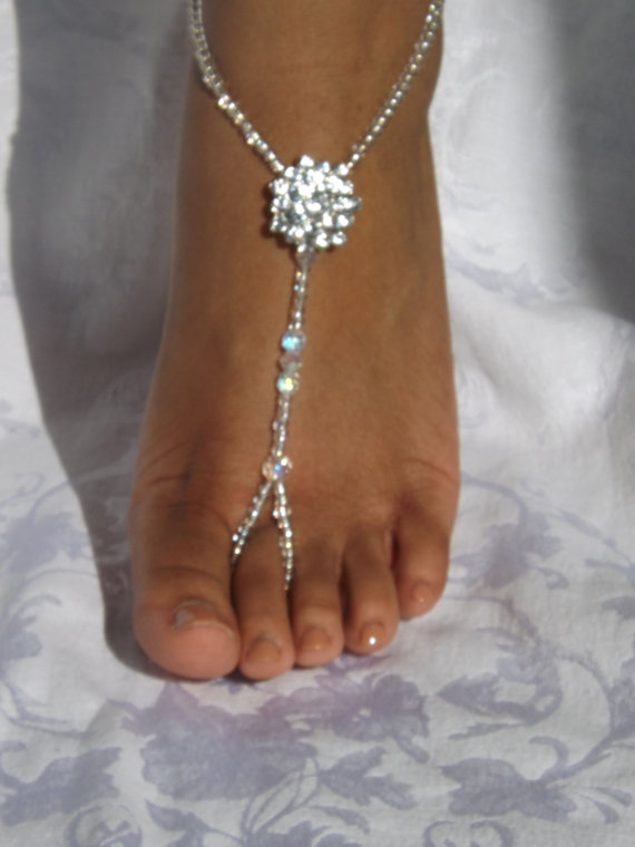 Hochzeit - Swarovski Rhinestone  Wedding Jewelry Crystal Barefoot Sandals Destination Wedding Beach Wedding