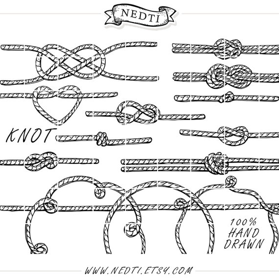 Wedding - 15 Knotted Rope Doodle Hand Drawn Vector, Tied the Knot Digital Clipart Vectors, Individual PNG elements, Sketched by Nedti