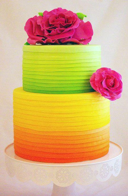 Hochzeit - Neon Wedding Cake In Citrus And Raspberry Colors