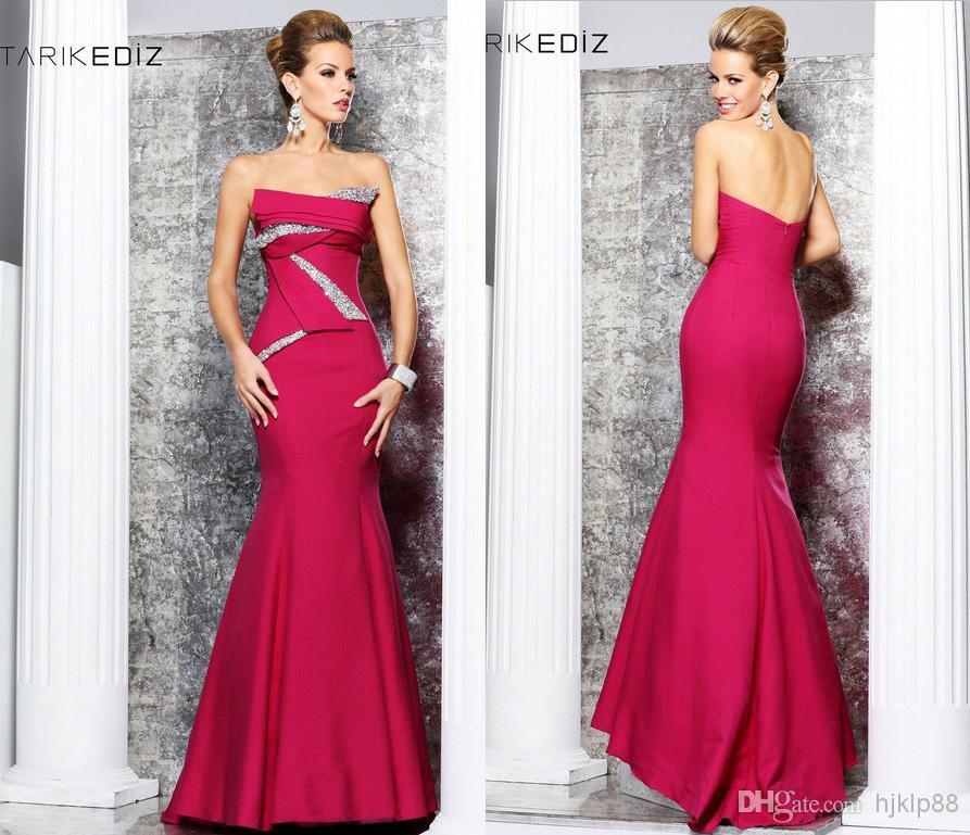 Mariage - Tarik Ediz Strapless Trumpet Crystal Beaded Evening Dresses Red Floor Length Taffeta Gown Sexy Prom Dress Online with $92.15/Piece on Hjklp88's Store 