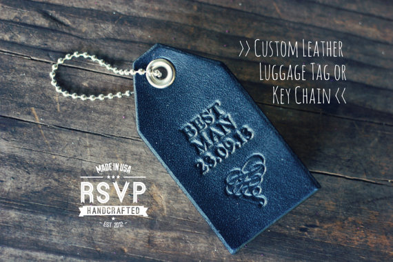 زفاف - Custom Personalized Leather Luggage Tag, Best Man Key Chain, Wedding Party Favor, Keychain, Black Leather Groomsmen Keyring
