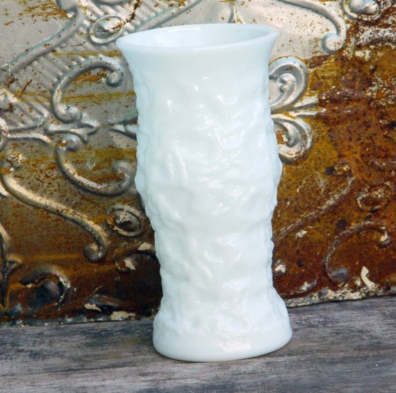 Wedding - Bumpy Milk Glass Vase E O Brody Tall Retro Vintage Wedding Floral Display