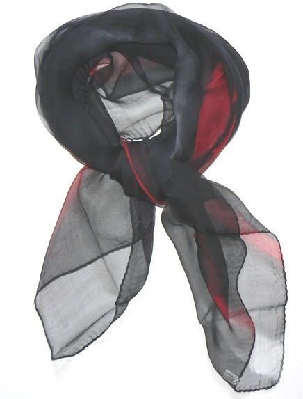 Mariage - Square Silk Scarf Hand Dye Black Red Gray