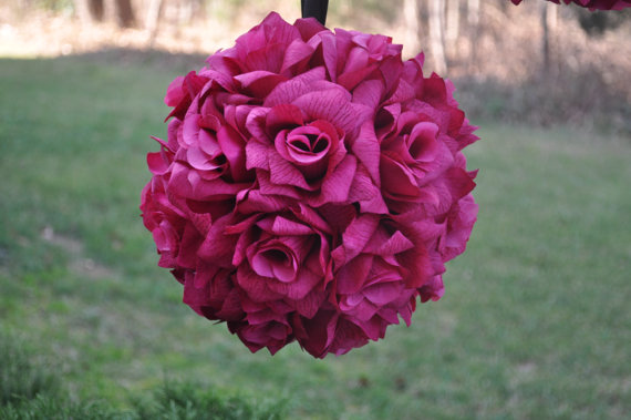 زفاف - Hot Pink/ Fuchsia Silk Rose Pomander