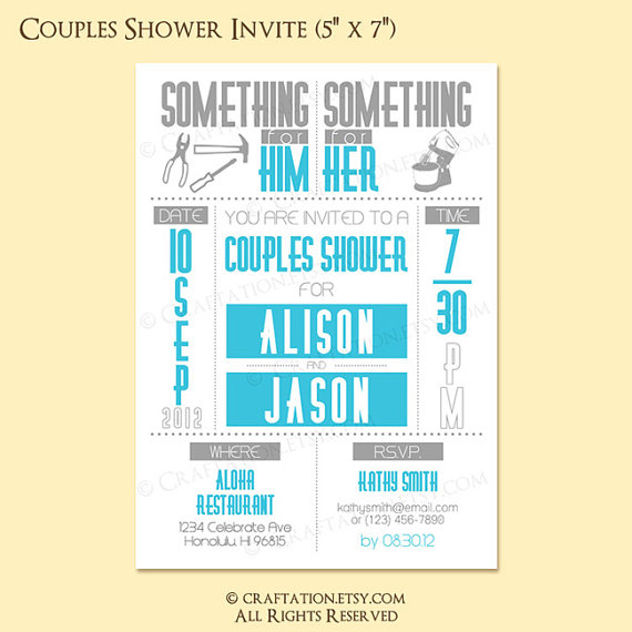 Hochzeit - Custom Modern Retro Couples Shower Party Invitation Invite Digital Design - Typography / Tools / Mixer / Dots - Printable