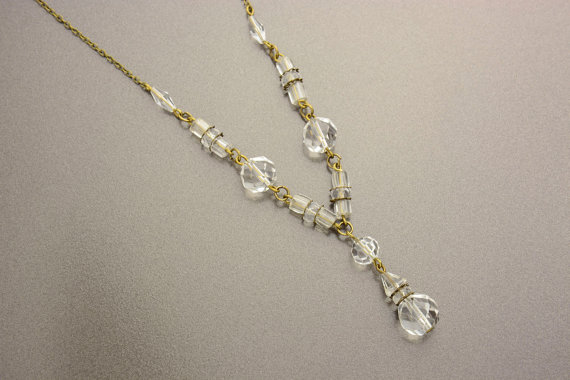 Hochzeit - Vintage Art Deco Necklace - Crystal Choker Necklace (18" Long, Gatsby Bridal Wedding Necklace, Downton Abbey, Steampunk Jewelry, 1920s)