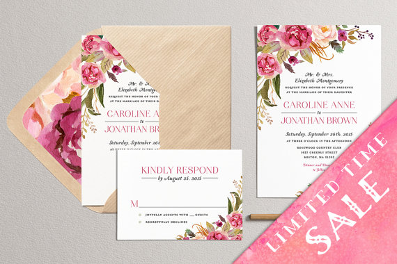 Hochzeit - SALE - Printable Floral Wedding Invitation, Modern Wedding Invitation, Wedding Invitation Themes
