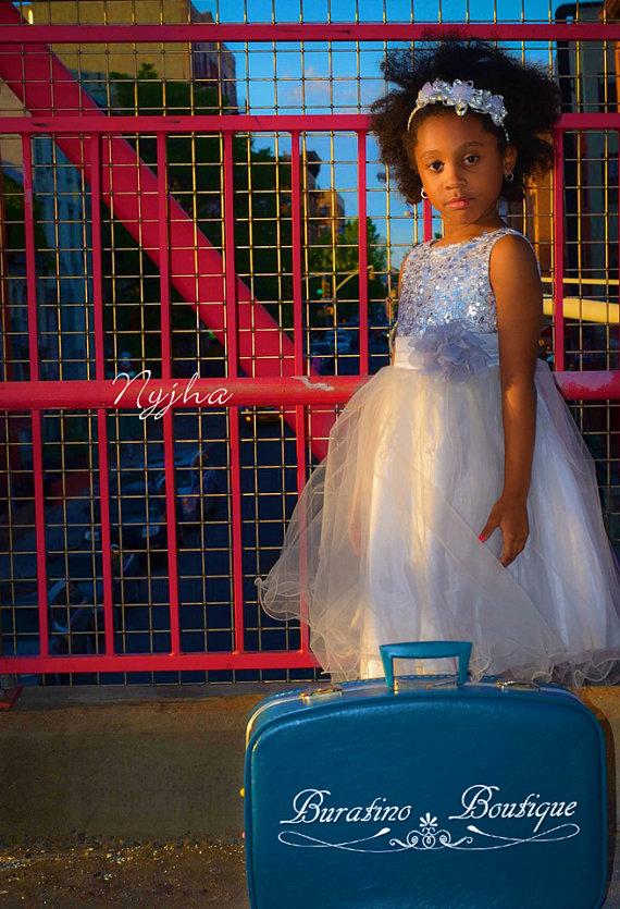 زفاف - Flower Girl Dress Silver/Grey Sequin Mesh flower Girl Toddler Wedding Special Occasion Dress (ets0155sv)