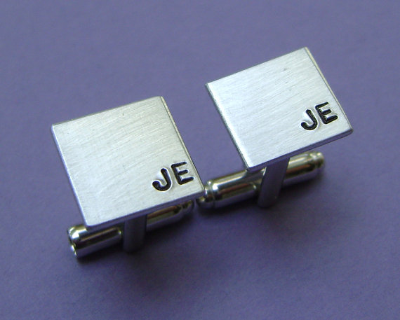 زفاف - Initial Square Cuff Links, Hand Stamped Personalized Cuff Links, Perfect Keepsake Gift for Husbands, Grooms, Groomsmen or Anniversary