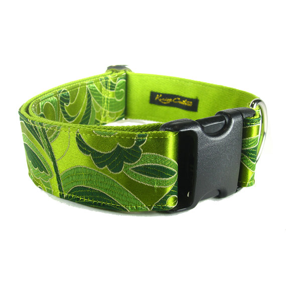 زفاف - Fancy Dog Collar , Custom Dog Collar , Green Dog Collar in Abstract Silk