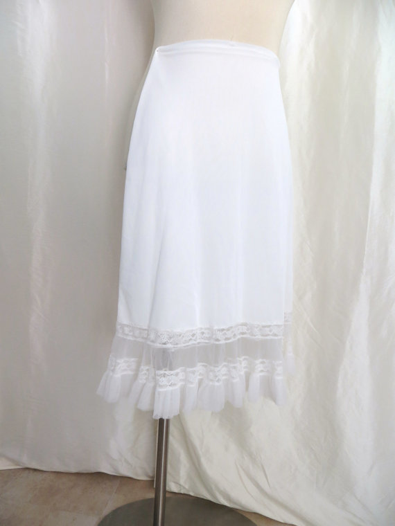 Wedding - Vintage half slip womens lingerie 50s 60s white lace nylon pleated by Luxite holeproof