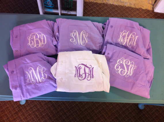 Mariage - Monogrammed Button Down Bride Bridesmaid Bridal Party Personalized Gift Monogram Shirt