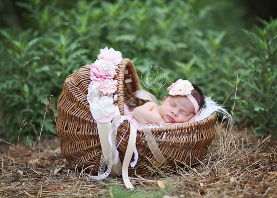Hochzeit - mauve dusty rose pink cream sash and headband-maternity belly sash-wedding sash-bucket wrap