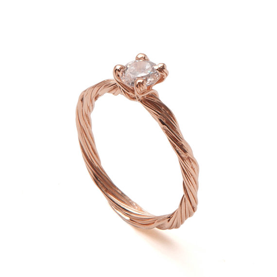 Wedding - Twig Engagement Ring - 18K Rose Gold and Diamond engagement ring, engagement ring, leaf ring, Alternative Engagement Rings, unique ring