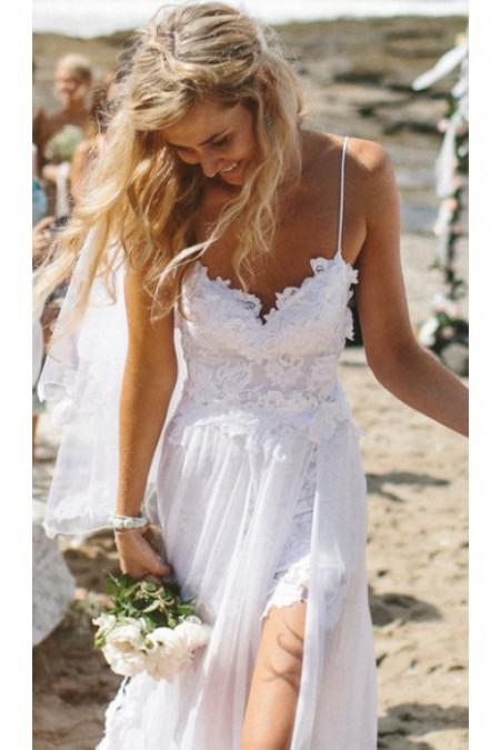 Свадьба - White Sheath/Column Lace Chiffon Wedding Dresses