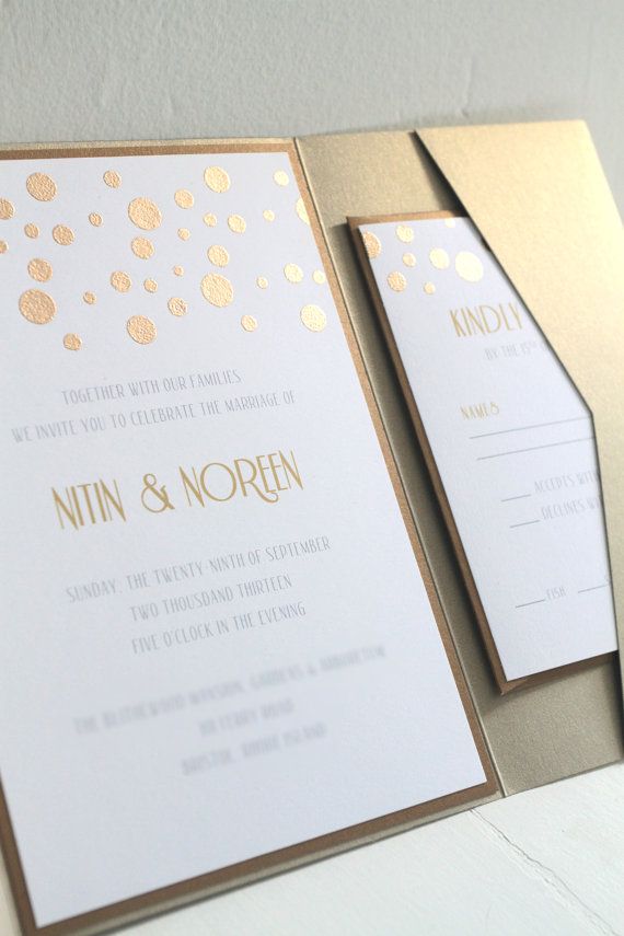 زفاف - Glamourous Gold Confetti Custom Pocketfold Invitation Sets, Wedding Invitations, Gold Shimmer, Gold Sparkle, Etsy Weddings