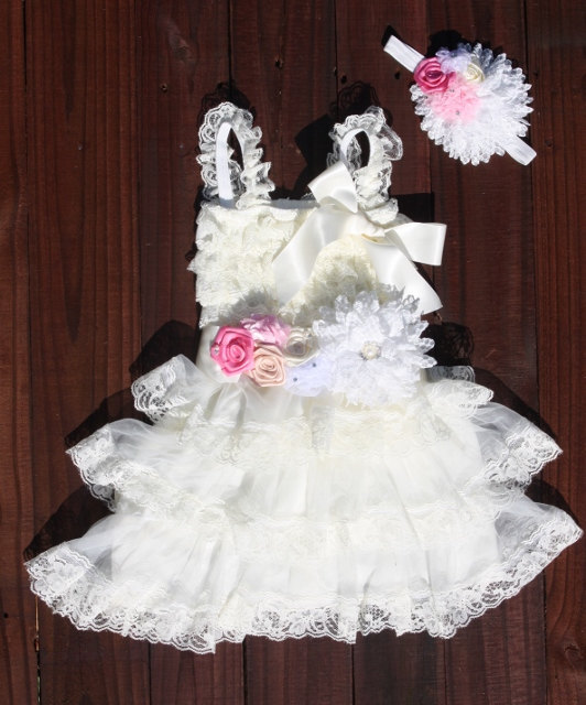 Wedding - Chiffon girls dress- Ivory Flower Girl Dresses- Cream flower girl dress- Lace dress- Rustic Girls Dress- Baby Lace Dress- Junior Bridesmaid