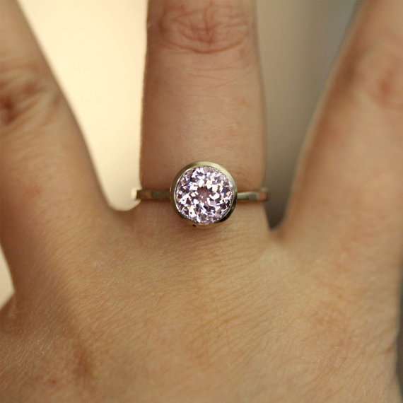 Wedding - Kunzite 14K Palladium White Gold Engagement Ring, Gemstone Ring, Stacking RIng,  - Made to Order