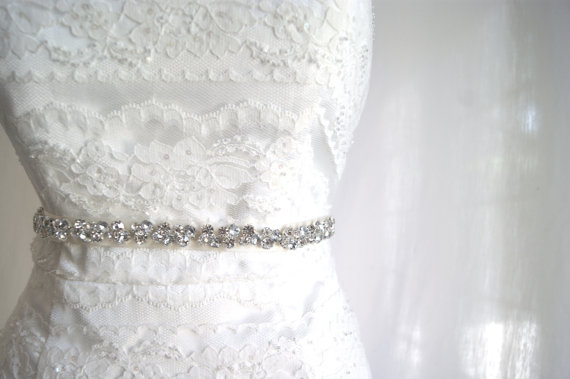 Hochzeit - Crystal Cluster Thin Bridal Sash - STARRY NIGHT