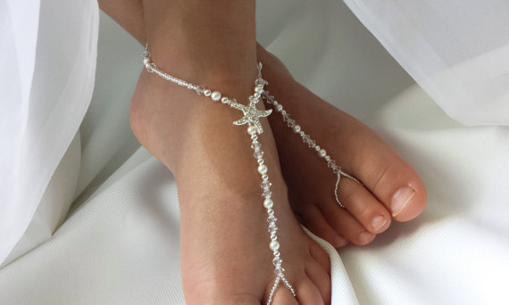 زفاف - Kids Barefoot Sandals  Pearl Crystal & Silver Starfish Bridal Foot Wear Flower Girl Wedding  Jewelry Starfish Jewelry