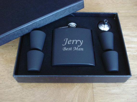 Wedding - 3 Personalized Black Flask Gift Sets  -  Great gifts for Best Man, Groomsmen, Father of the Groom, Father of the Bride