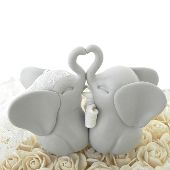 زفاف - Wedding Cake Topper, Light Grey Elephants, Bride and Groom Keepsake, Fully Custom