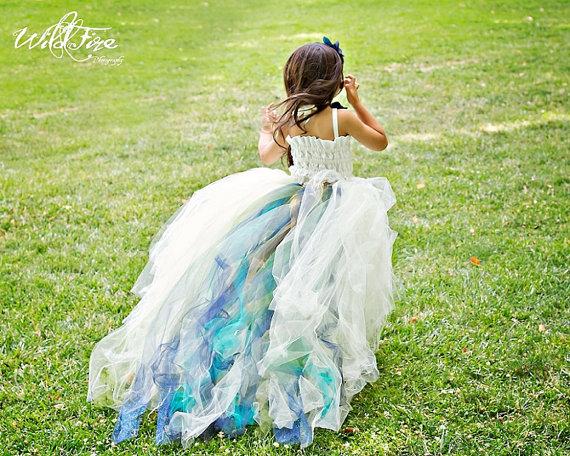 Свадьба - Reserved for Chasity Walden----Lace Flower Girl Dress-Special Occasion Dress--Ivory Dress with Color Accented Train-Perfect for Weddings