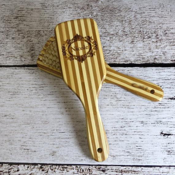 Wedding - Personalized Bamboo Wooden Brush- Bridesmaids Gifts- Monogrammed Gifts for Women - Girls Hair Brush