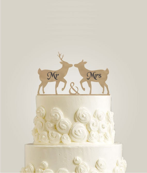Свадьба - laser cut Engraved Cake Topper for Weddings, Mr Mrs Wedding Cake Topper, Deer Cake Topper, Wooden Cake Topper, Rustic Cake Topper