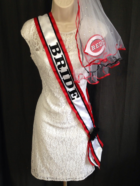Wedding - Cincinnati Reds Bachelorette Sash and Bachelorette Veil