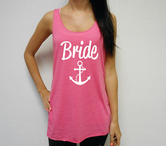 Mariage - Eco Bride Nautical Tank Top. Bridal Party Nautical Tank Tops. Maid of Honor Anchor Tank. Bridesmaid Anchor Shirt