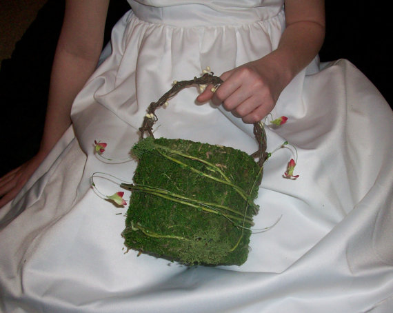 Wedding - Flower Girl Basket with Moss Accent Woodland Outdoor