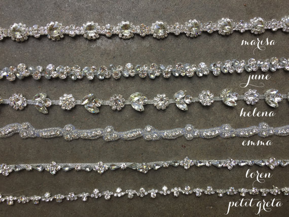 Hochzeit - Custom Bridal Sash or Wedding Dress Belt, Rhinestone sash, Narrow diamond wedding accessory, skinny belt