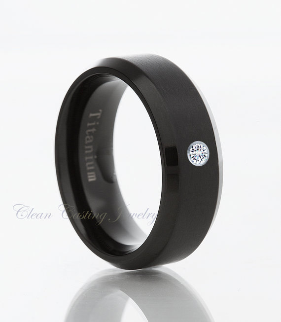 زفاف - Men's Titanium Wedding Band,White Diamond Ring,Anniversary Band,Engagement Ring,Titanium Band,Handmade,His,Hers,8mm