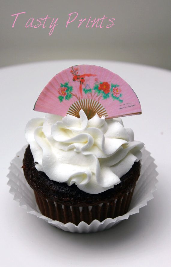 Mariage - Japanese Fan -12 Edible Decorations - Tasty Prints - Cupcake Topper - Cake Decoration -- Edible Decoration