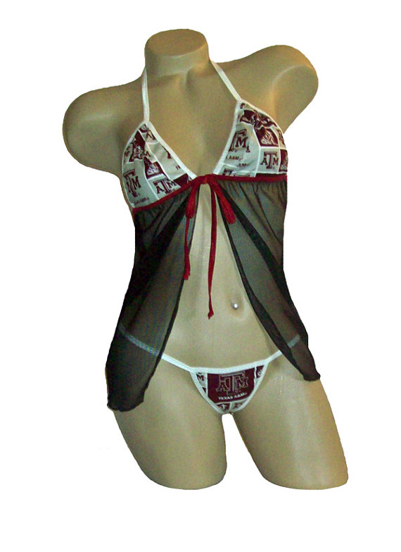 Hochzeit - NCAA Texas A&M Aggies Lingerie Negligee Babydoll Sexy Teddy Set with Matching G-String Thong Panty