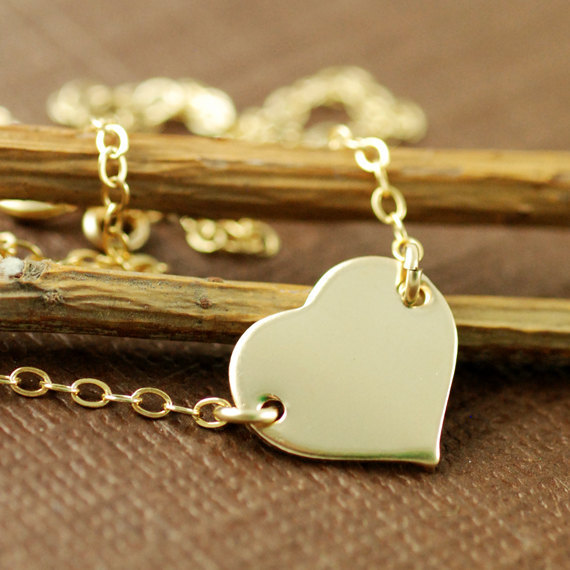 زفاف - Gold Heart Necklace, Love Necklace, 14kt Gold Filled Chain Necklace, Charlize Theron Heart Necklace, Bridal Jewelry