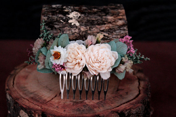 زفاف - Rustic Hydrangea Wedding Hair Comb, Wedding Hair Decor, Dried Flower Hair Comb, Rustic Wedding Hair Accessory, Sola Flower Wedding Hair Comb
