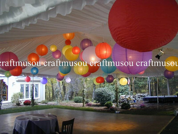 Wedding - Multi-Color 12 Set Led Chinese Round White Paper Lanterns 6" 8" 10" 12" 14" 16" 18" Wedding Party Floral Sky Decoration with Led Lights